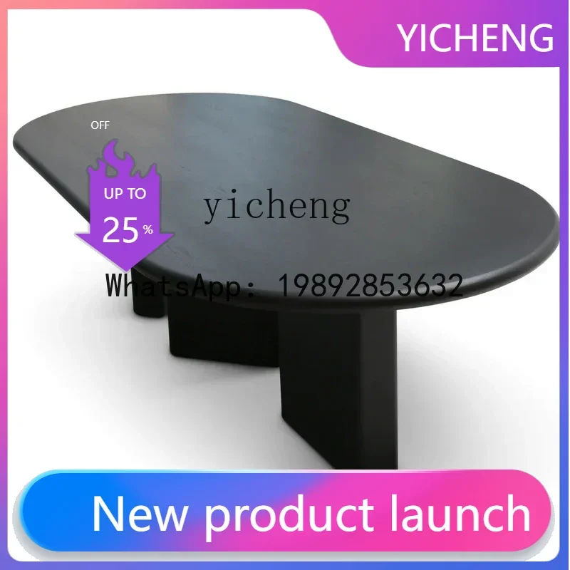 

X2 retro solid wood dining table art wabi sabi oval log dining table solid wood homestay dining table