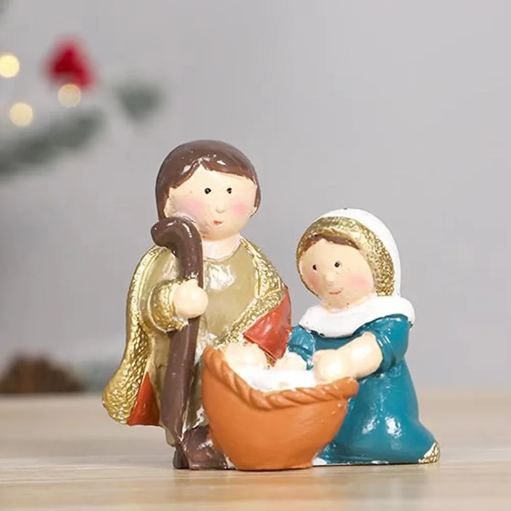 Creative Classic Holy Family Figurine Cartoon Cute Christmas Manger Ornaments Decorative Jesus Christ Figurine Desktop