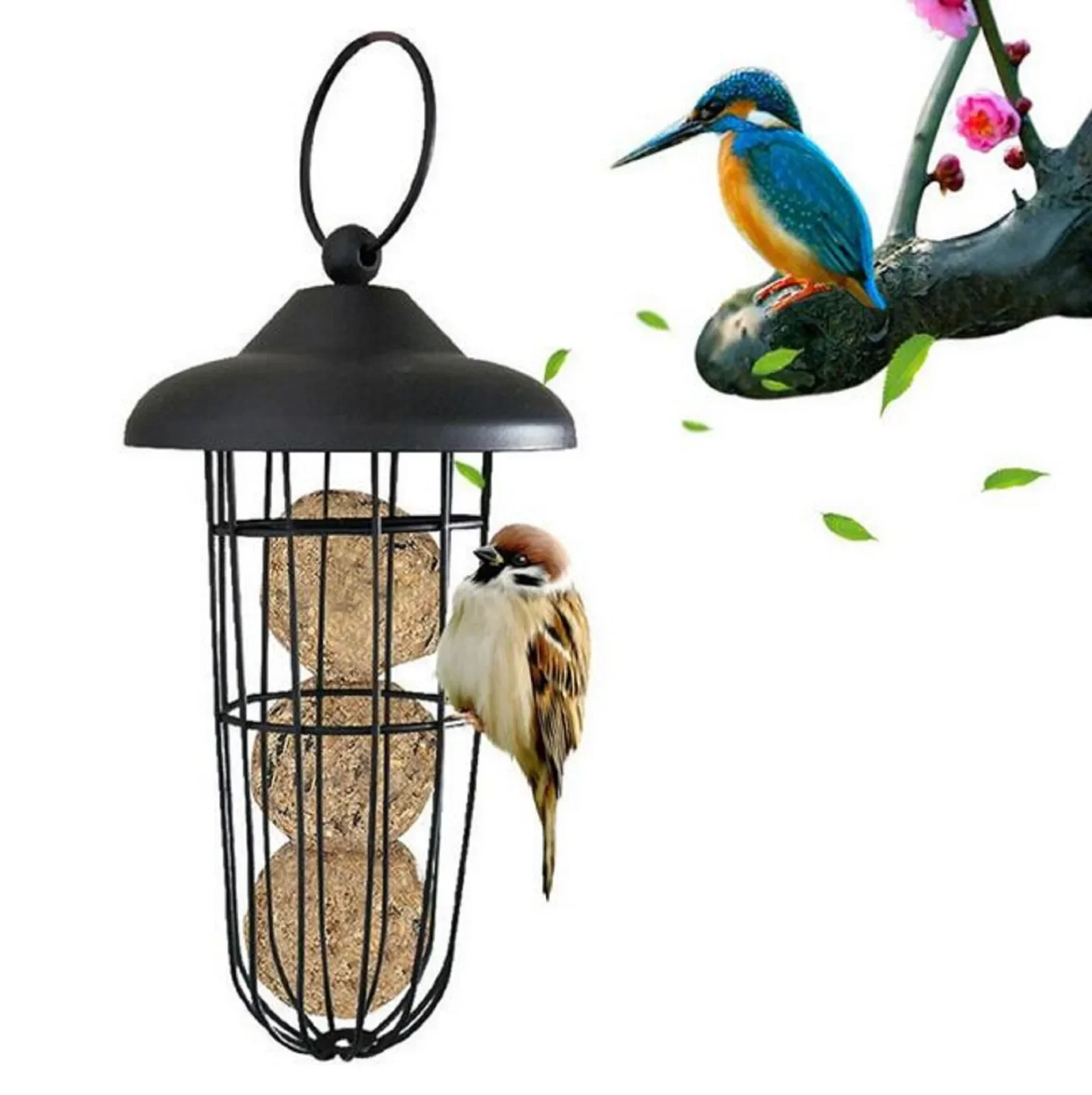 

Bird Feeders Ball TYPE Holders Hanging Wild Bird Feeding Dispenser Garden Metal with O-shaped Hooks Black