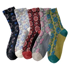 Chaussettes longues en coton de style coréen pour femmes, ensembles de pieds confortables, imprimé fleur, Kawaii, mode féminine, automne, hiver, 3 paires