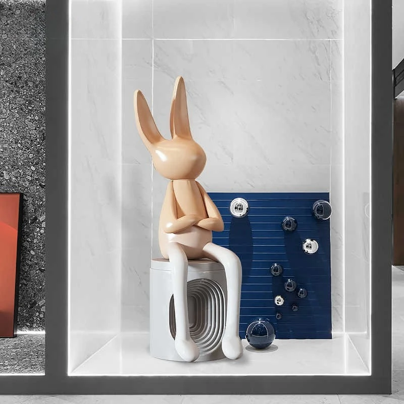 Nordic Abstract Sitting Rabbit Resin Statue Large Floor Sculpture Home Living Room Art Ornament Housewarming Desktop Decor Gifts