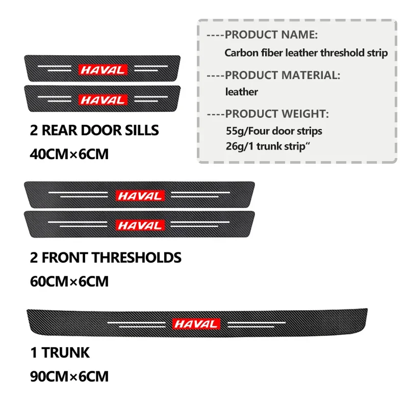 4PCS Carbon Fiber Texture Entry Door Sill Guard/Anti-Scratch Threshold Scuff Plate Sticker For Haval/H6/Jolion/Dargo/M6/F7/F7X