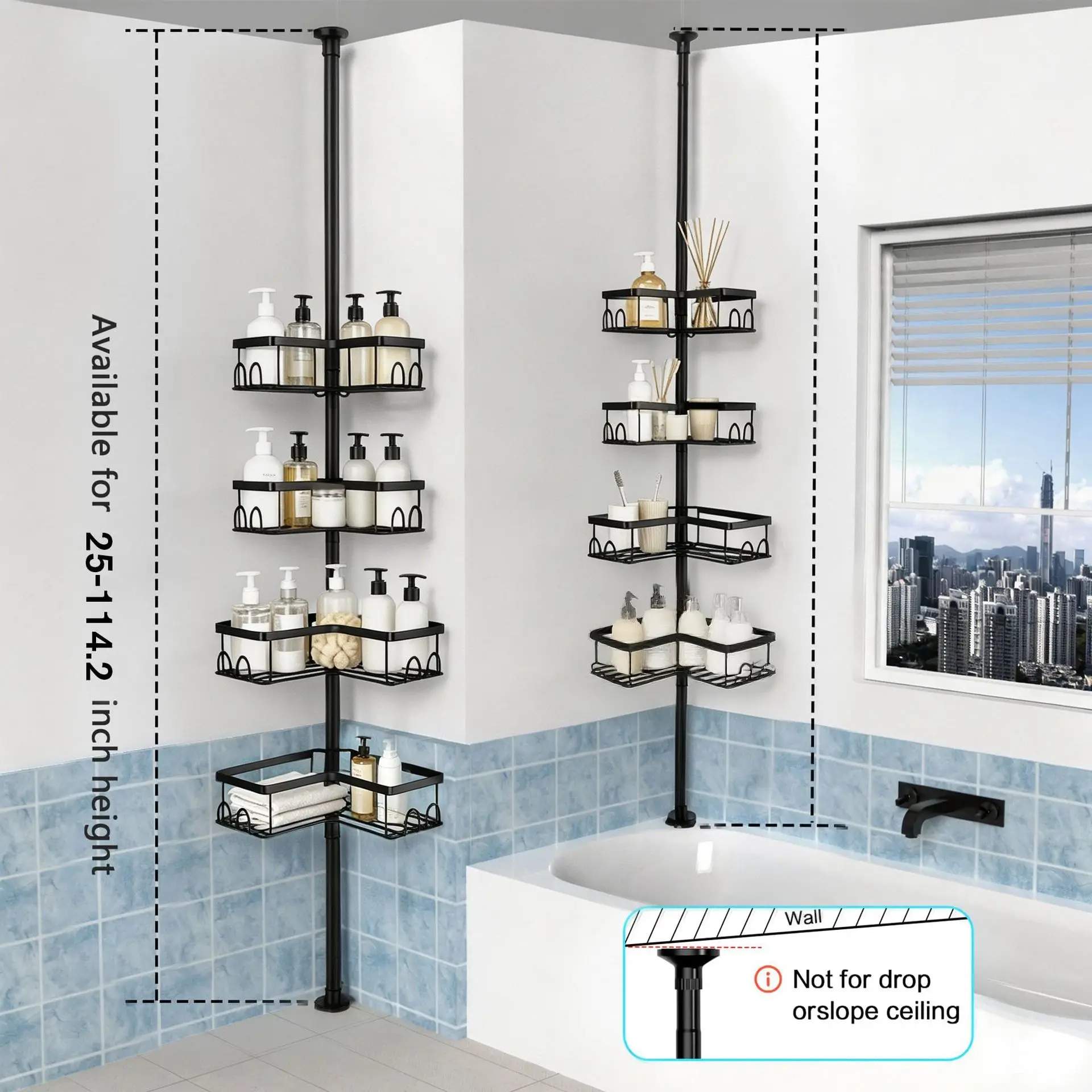 Storage Holders & Racks Bathroom Corner Adjustable Telescopic Shower Rack Stainless Steel for Shampoo Shower Gel Punch-Free Rack