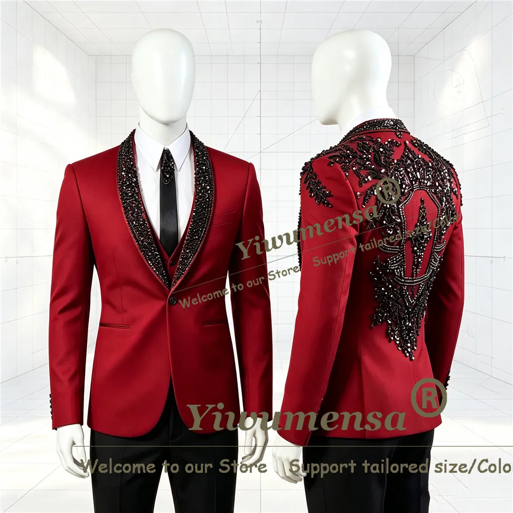 Luxury Men's Suit Beadwork Stones Sequin Prom Blazer Single Breasted Groom Wedding Tuxedo Attire Slim Fit Man Business Outfits