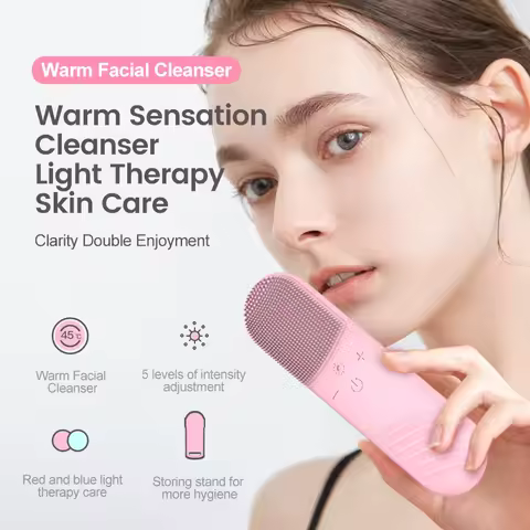 Sonic Facial Cleansing Brush Red Blue Light Electric Facial Cleanser Wash Machine Skin Pore Cleaner Mini Beauty Massager Brush