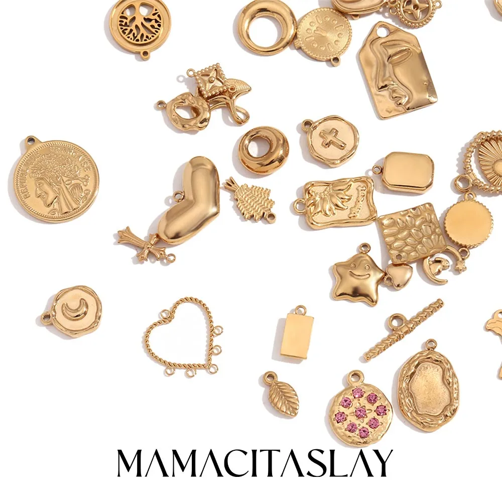 

MamacitaSlay Classic Heart Bean Star Moon Rabbit Tree Charms 18K Gold Plated Pendant Premium DIY Stainless Steel Jewelry Gift