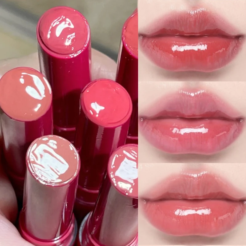 Tinted Moisturizing Lipstick Waterproof Mirror Jelly Cherry Red Lip Glaze Lasting Non-Stick Cup Clear Solid Lip Gloss Cosmetics