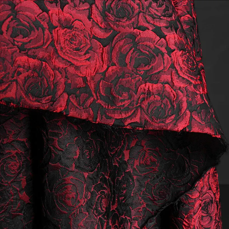 1/2/5m Romantic Embossed Black Dark Red 3D Rose Jacquard Yarn Dyed Vintage Floral Fabric for Women Clothing Suit Bag DIY Sewing