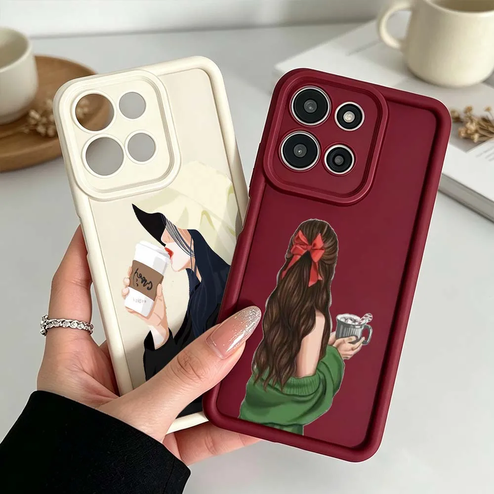 Stylish Cartoon Woman For Motorola Moto G86 G85 G56 G35 G34 G32 G24 G06 G05 G04 Edge 70 60 50 Fusion Phone Case Cover