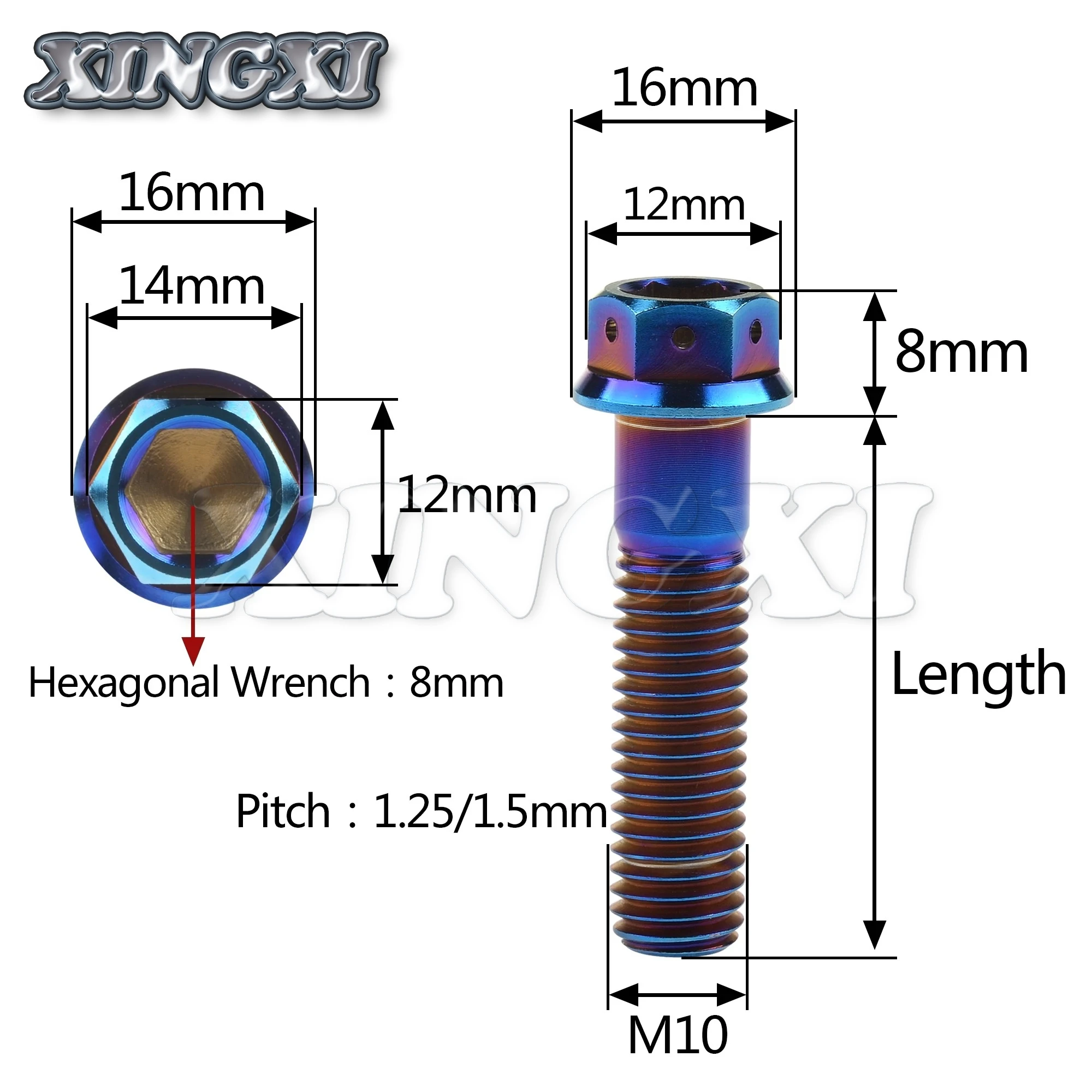 Xingxi 5PCS Titanium Bolt M10 X 20 25 30 35 40 45 50 55 60 65 70 75 80 85 90mm Flange Hex Head Screw for Bike Motorcycl Refitted