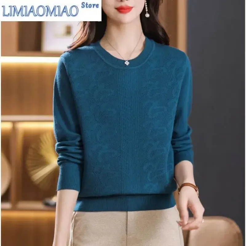 

Spring Autumn Round Neck Screw Thread Women's Clothing Solid Color Pullover Long Sleeve Sweater Knitted Casual Elegant Tops