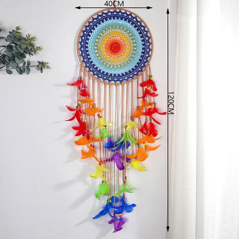Blue Feathers Handmade Dream Catcher Window Hangings Bohemian Wall Pendants Home Decorations Living Room Pendants For Girls Gift