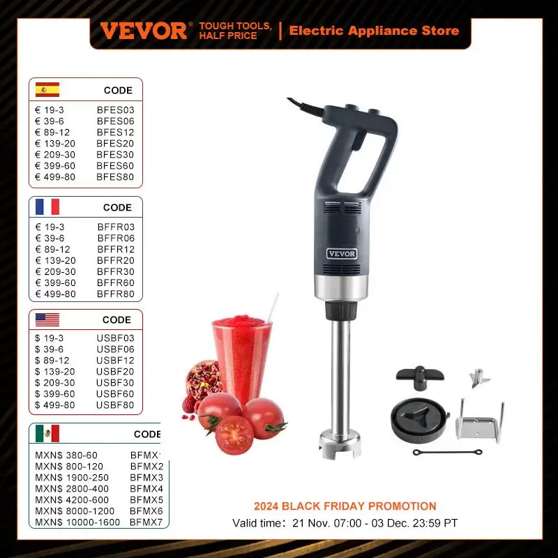 VEVOR Commercial Immersion Blender 500W/ 750W Variable Speed Portable Mixer with 304 Stainless Steel Blade for Soup Baby Food