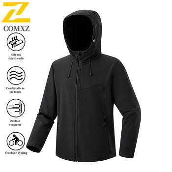 EiAO Softshell Windbreaker Couple's Fleece-Lined Hooded Jacket Waterproof Windproof Outdoor Coat for Hiking Camping Fishing