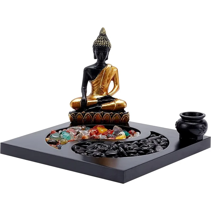 1PC Mini Zen Kit Japanischer Zen Sand Garten Yin Yang Feng Shui Zen Sandkasten Ornament mit Steinen für Meditation Geschenke Hom