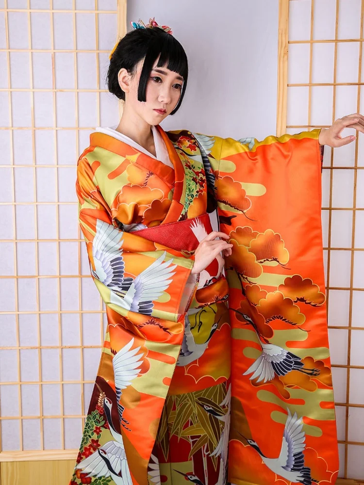 Japanese Traditional Formal Yukata Floral Prints Long Sleeve Kimono Stage Performance Dress Cosplay Costume 2026 new - view 4