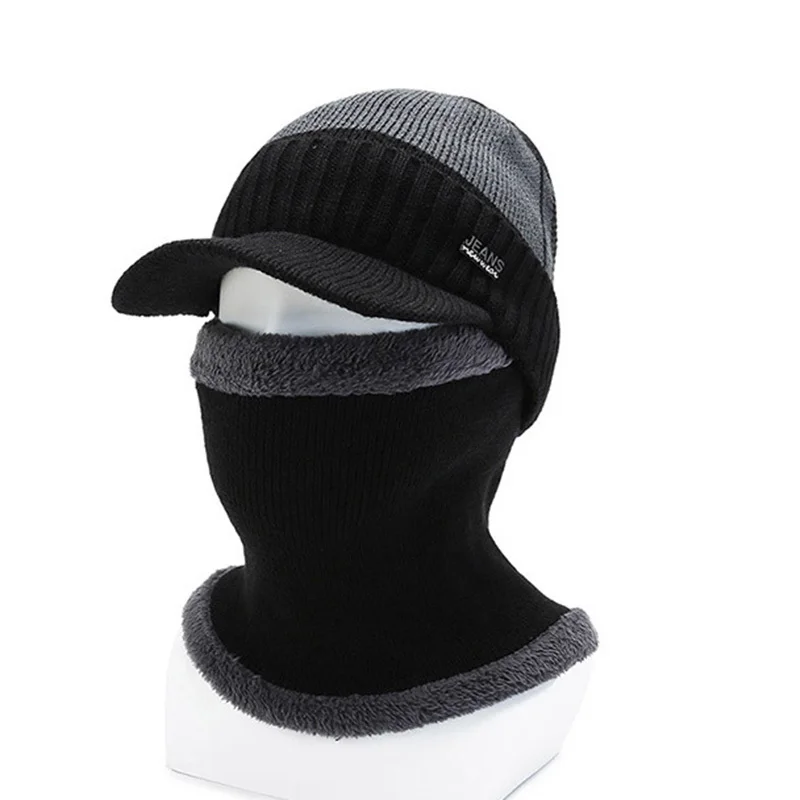 

Warm Jacquard Knitted Hat and Scarf Set Winter Cap Beanie for Men Women Outdoor Cold Proof Ski Cycling Plus Fleece Lined
