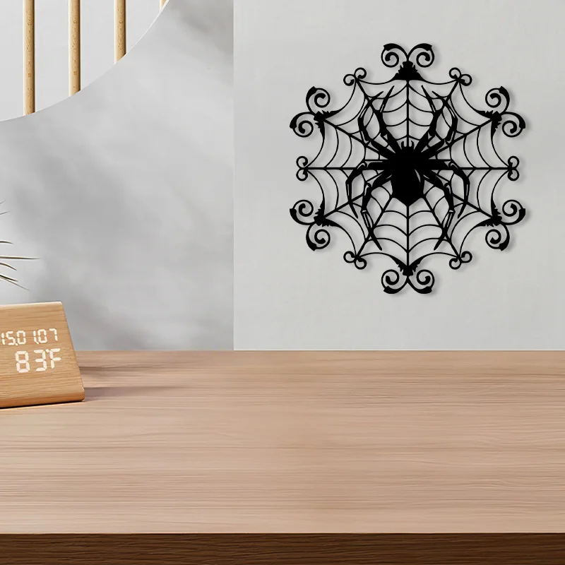 1Vintage Spider Web Metal Wall Decoration，Iron Art Halloween Decoration