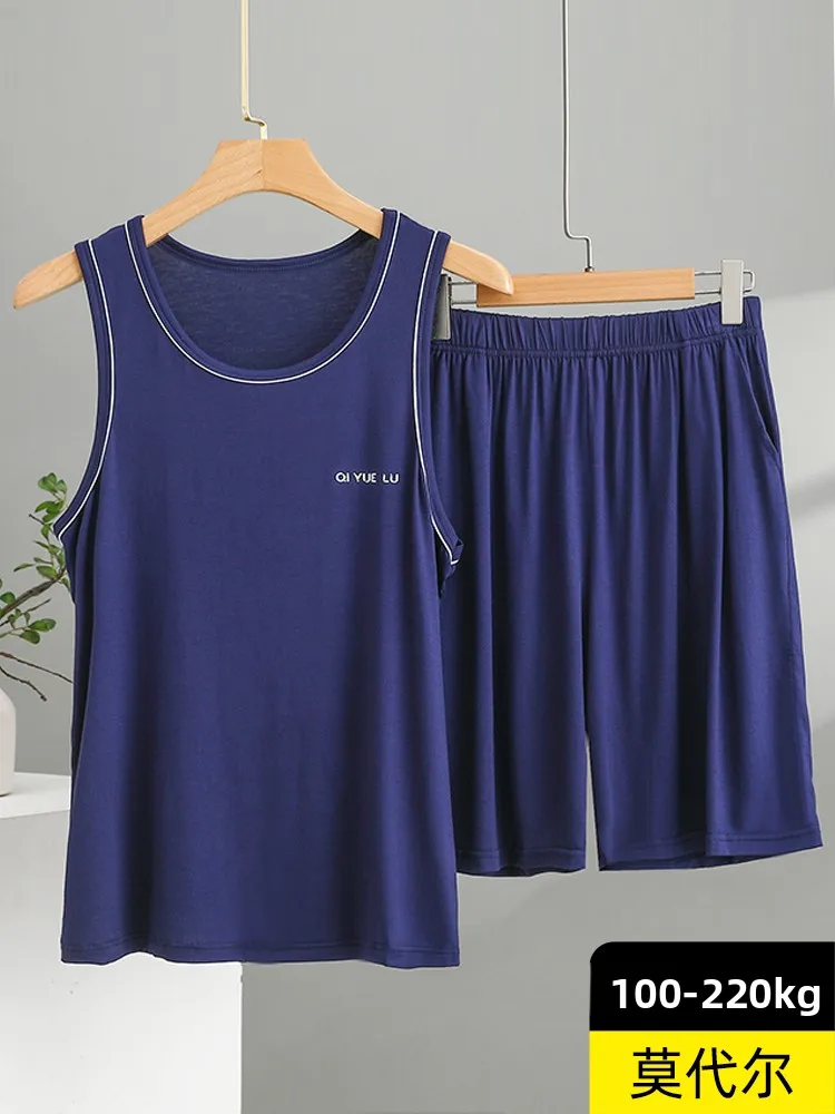 

Men's Modal Tank Top Shorts Sleepwear Loungewear Summer Thin Loose Home Sport Suit Large Size round Neck Pullover Home Clothes