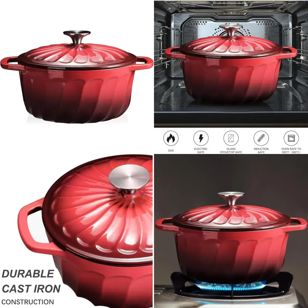 

Heavy-Duty 6-Quart Cast Iron Dutch Oven for Bread Baking and Braising, Perfect for Heavy Cooking and Baking Needs