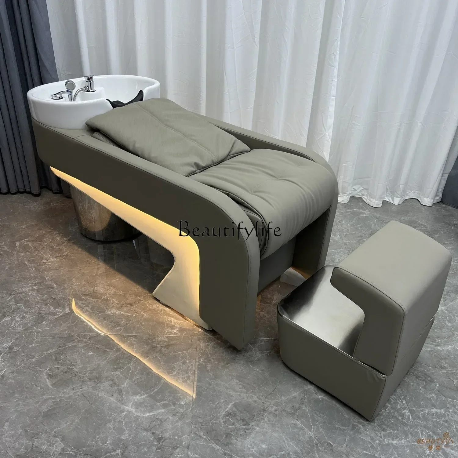 

Barber Shop Shampoo Chair Lying Half Hair Salon Flushing Bed with Light