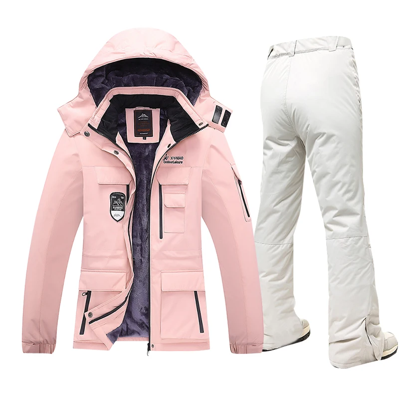 Women Ski Suit Jacket Ski Pants Winter Warm Windproof Waterproof Fleece Jacket Female Outdoor Snow Coat Trousers Snowboard Wear