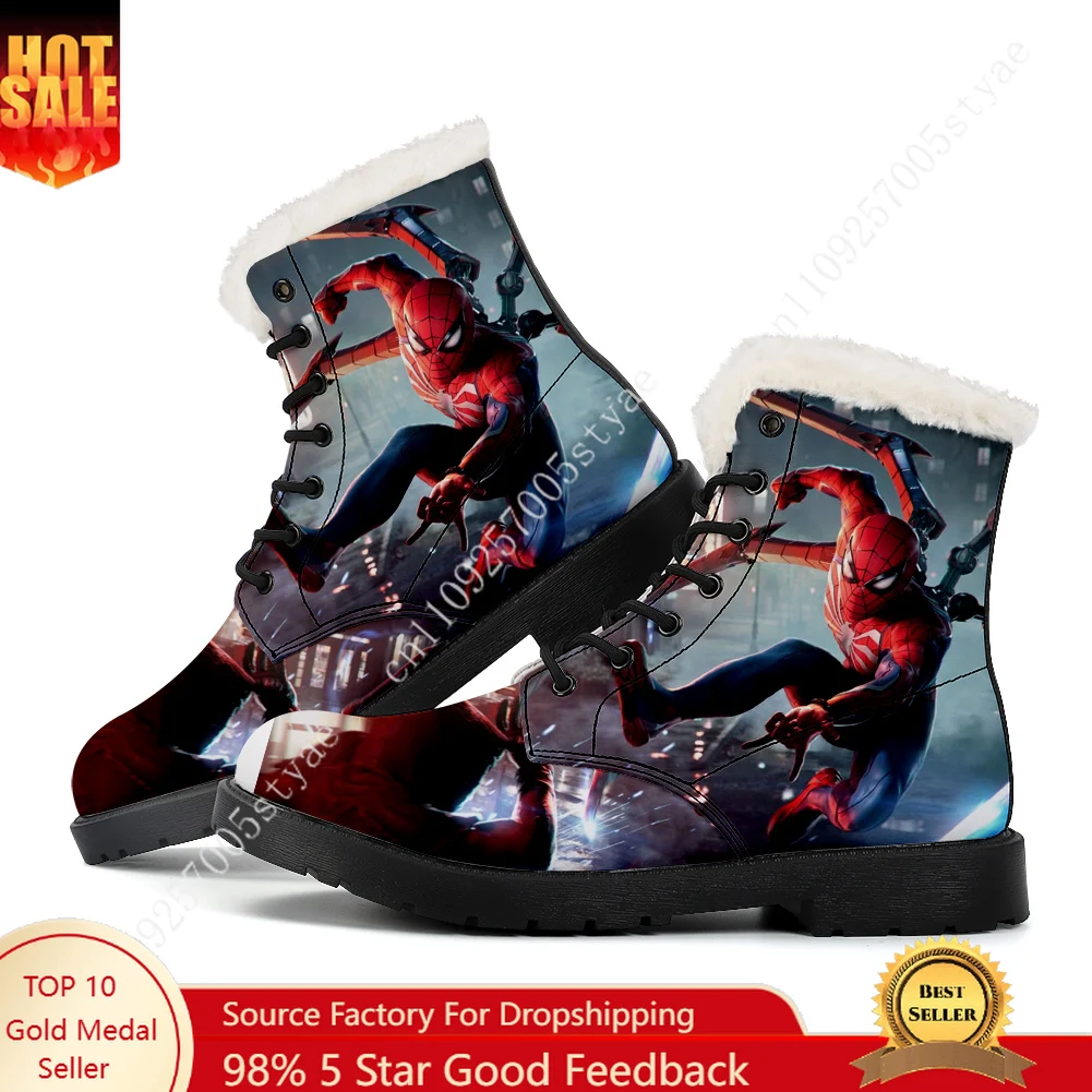 

Marvel Spider Man Peter Parker Plush Boots Mens Womens Teenager Shoes Casual Boot Light High Quality Couple Customize Shoe