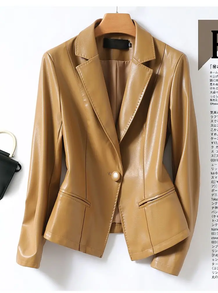 

Spring and Autumn New Women's Suit Leather Jackets Commuter Leisure Slim Fit Short Suit Jackets