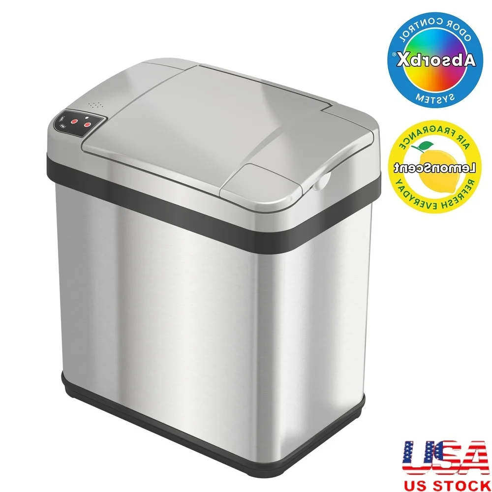 

2.5 Gallon Stainless Steel Motion Sensor Trash Can with Odor Filter Fragrance Cartridge Hands-Free Operation Ideal Kitchen