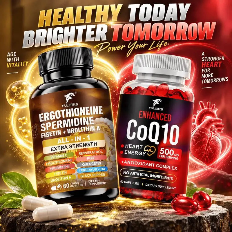 All-in-One CoQ10 + Ergothioneine Spermidine Supplement Combo, with Fisetin, Resveratrol, PQQ, Quercetin, TMG, Citrus Bergamot & Turmeric, Supports Heart Health, Energy, Focus, Antioxidant Care & Everyday Wellness, Packaging May Vary