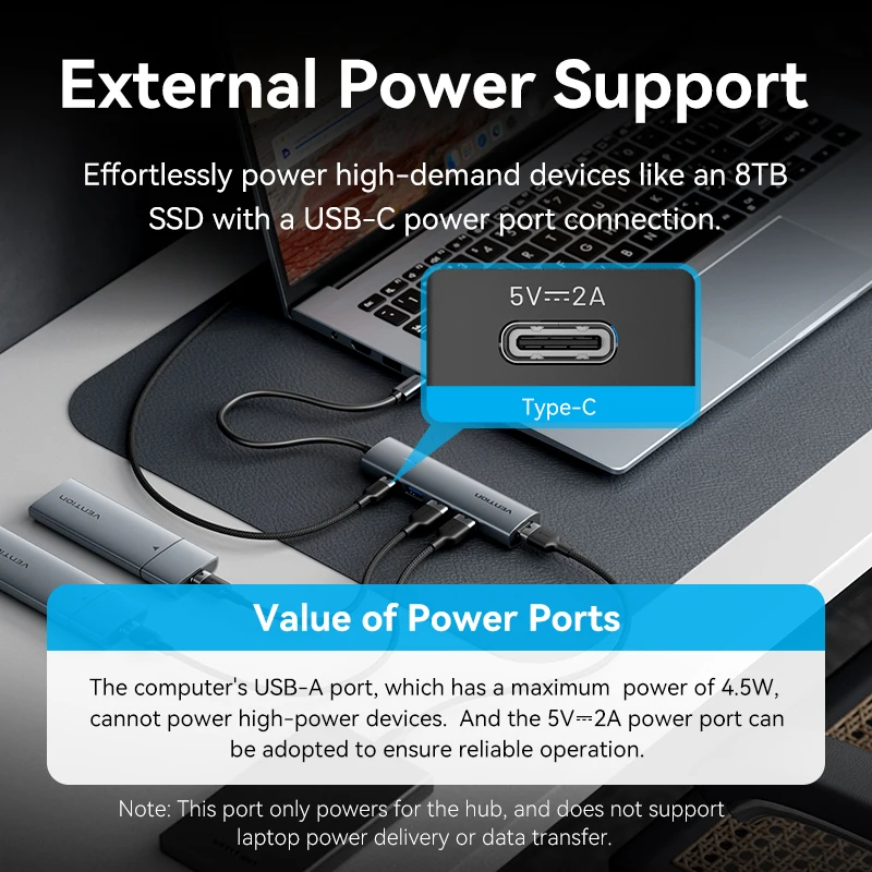 Vention USB C HUB Szybki rozdzielacz USB z 4 portami, typ C na USB A 3.0, adapter do MacBook Pro, iPada, iPhone'a, Samsunga, Lenovo i laptopów — zdjęcie produktu 4