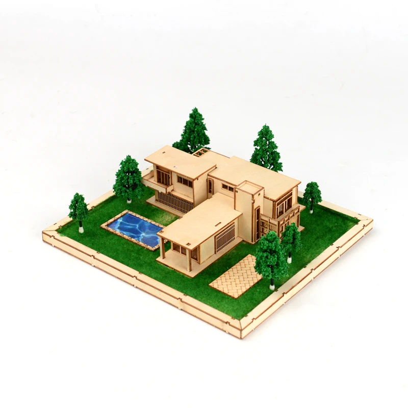 DIY Wooden Villa Model 100-200 Scale Mini Street View Building Assembly Kit for Modern Architecture Education Creative