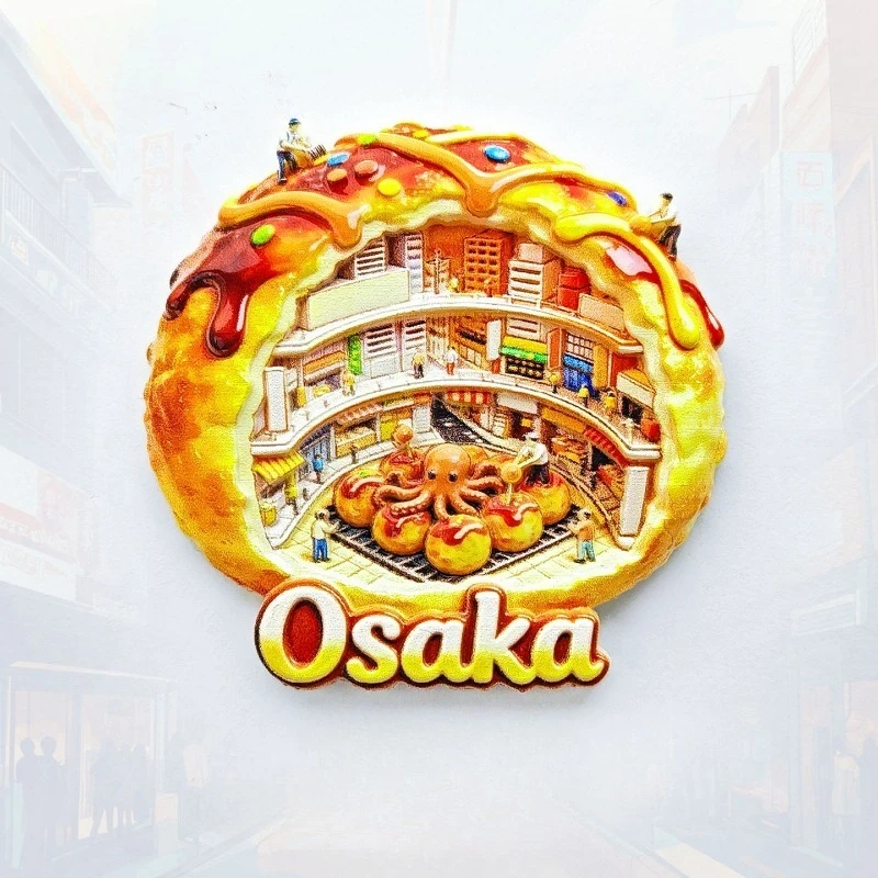 Imán de nevera de Takoyaki de Osaka - Souvenir 3D vibrante de comida callejera, regalo culinario japonés único para viajes y decoración de cocina