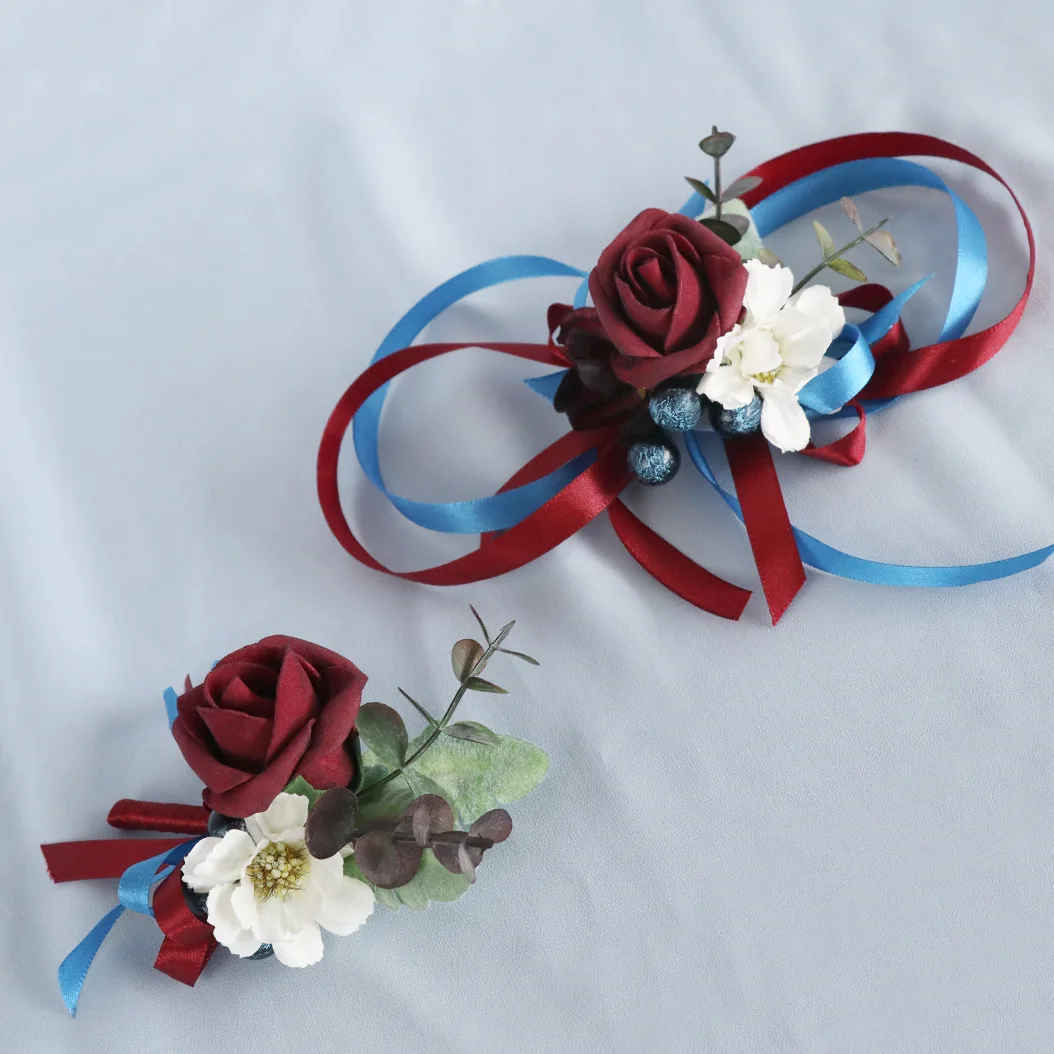 Western style wedding bridegroom bride corsage wedding dress lapel flower sisters boudoir wrist flower simulation decoration