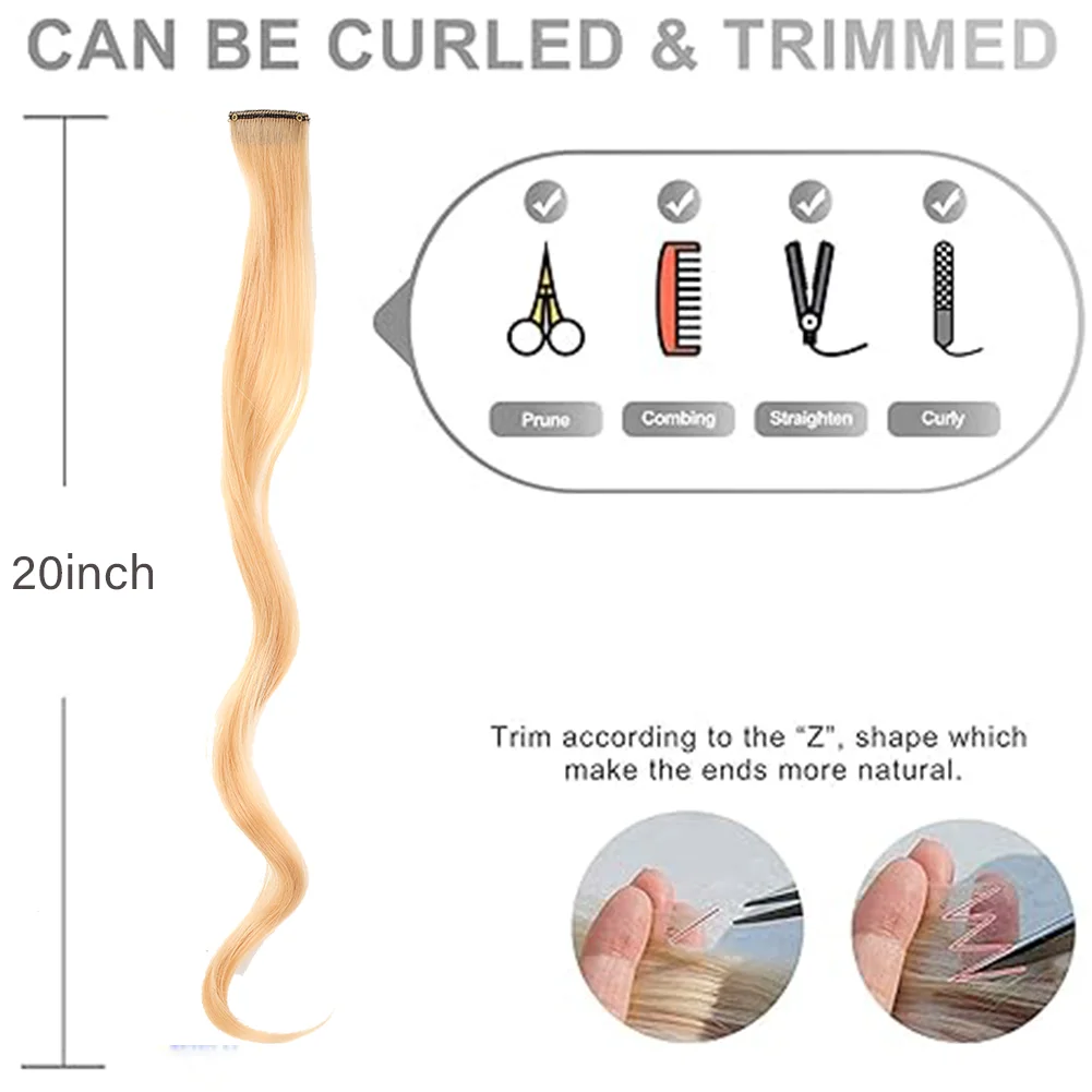 20 Zoll bunte lockige gewellte Party-Highlights zum Anklipsen, synthetische Haarteile, 8er-Pack lockige farbige Haarverlängerungen für Frauen
