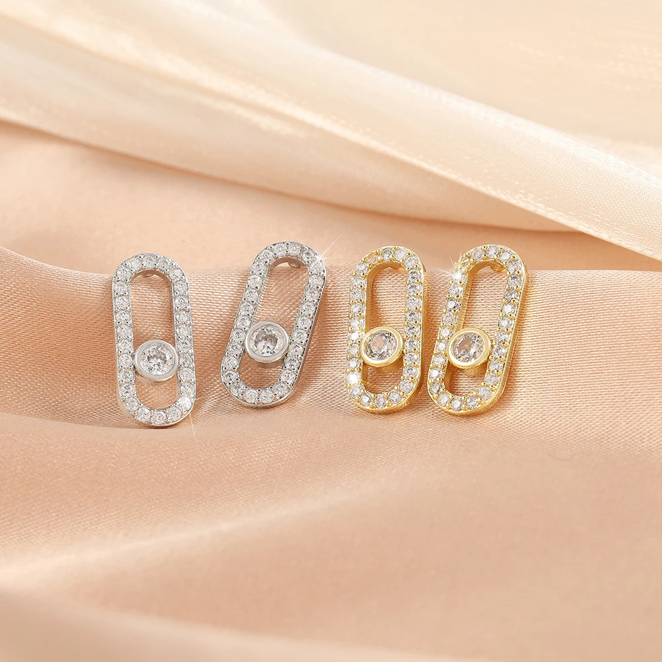 Yupsk Exquisite Geometric Oval Zircon Stud Earrings Simple Fashion Paper Clip Shaped Earring Jewelry Gift For Women image 3
