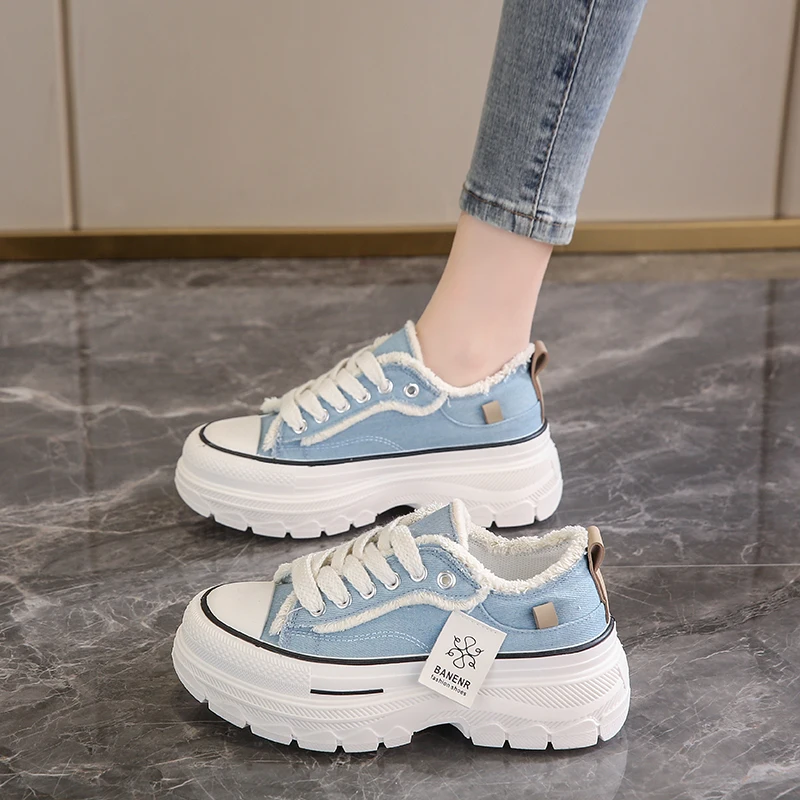 Crlaydk Zomer Nieuwe Dames Canvas Platform Chunky Schoenen Lage Top Platform Mode Casual Sneakers Wedge Dames Wandelen Tennis