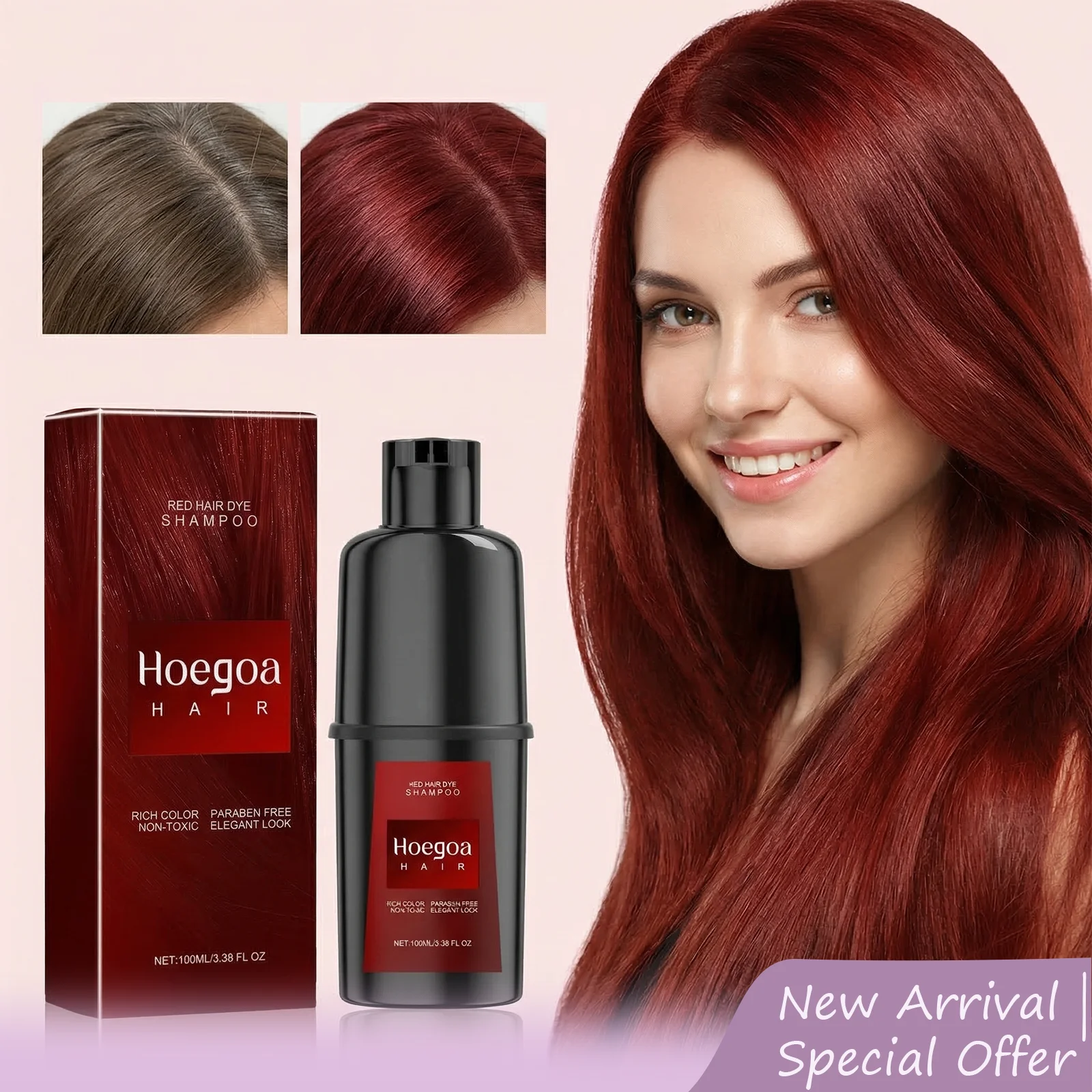 Hoegoa 100mL Red Hair Dye Shampoo, Long-Lasting Coloring, Strong And Shiny, Healthy Hair Care, Soothing And Anti-Dandruff