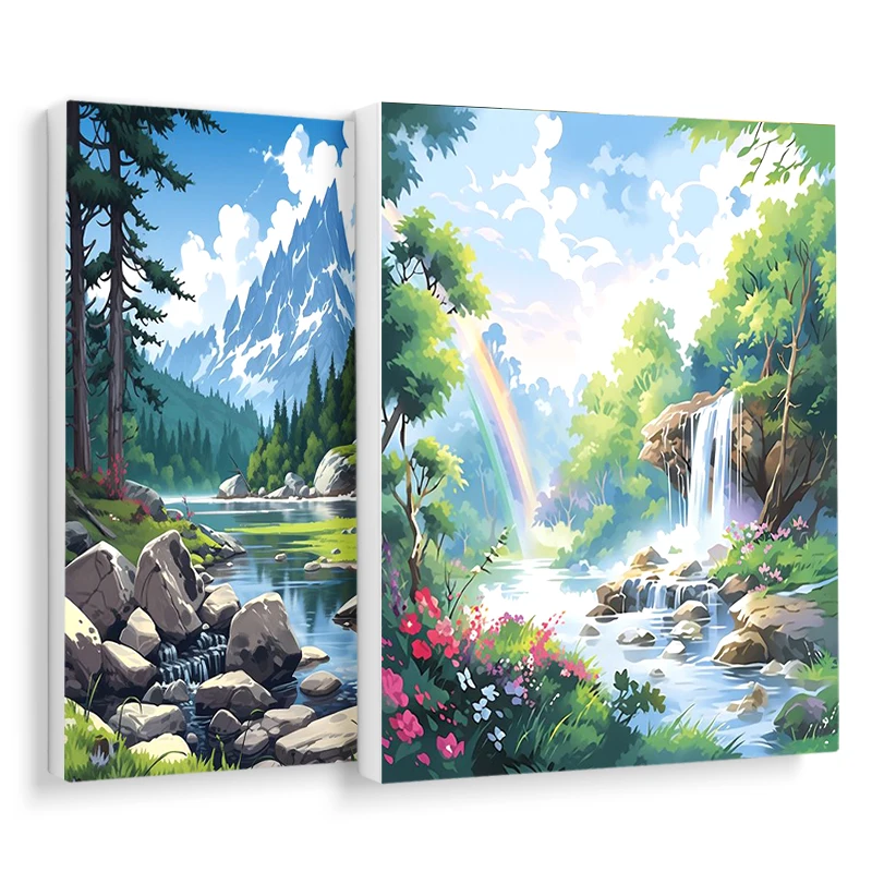 

RUOPOTY Pictures By Numbers Painting Landscape Forest Creek Water Artwork Paint Kit Handicraft Handiwork Art Painting Decor