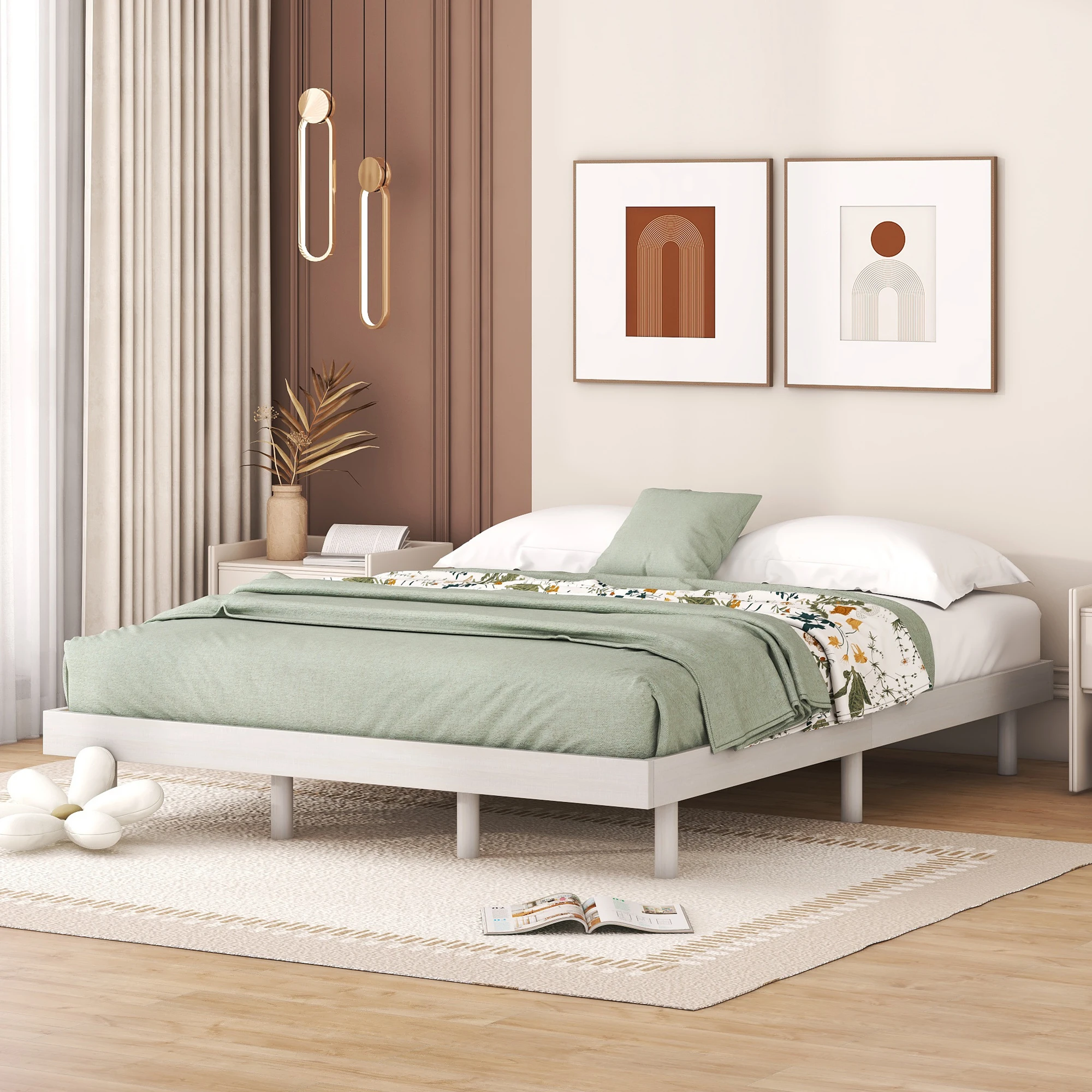 

Modern Design Queen Floating Platform Bed Frame, White Washed 82.70x62.80x10.80 in.