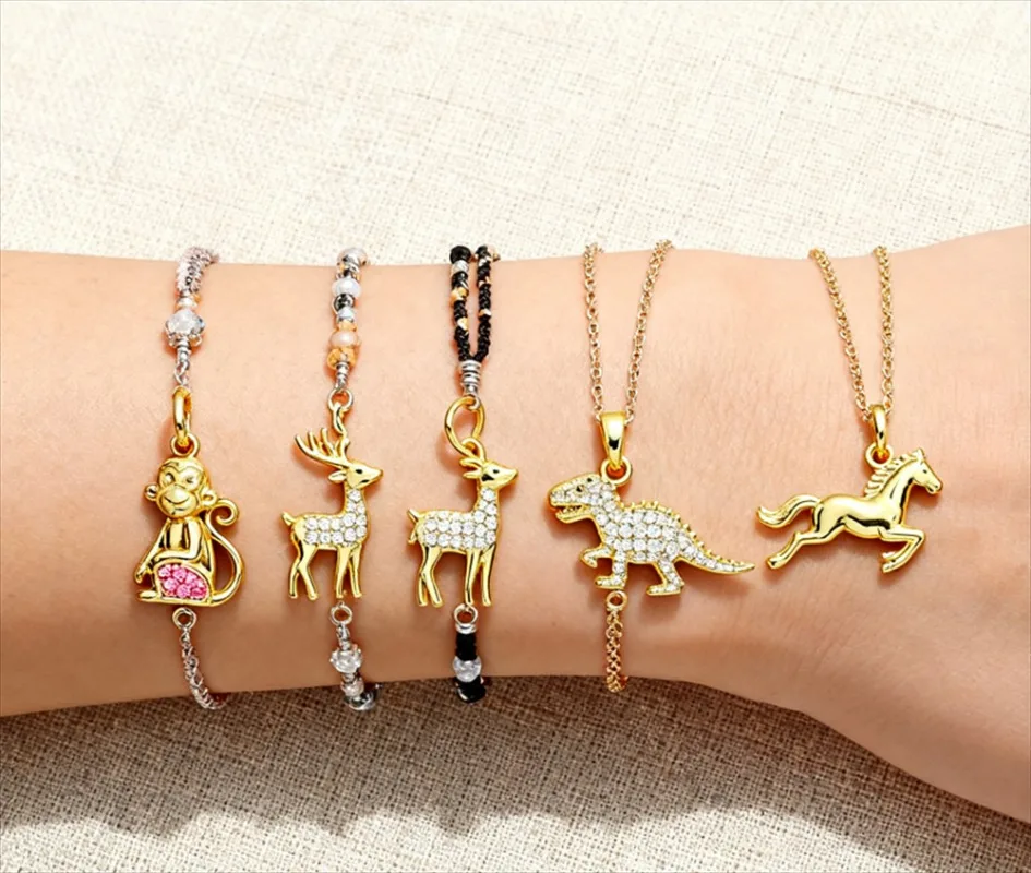 

3Pcs Pendants Brass Charms Cubic Zirconia Deer Monkey Dinosaur Horse Accessories for DIY Jewelry Charms Necklace Bracelet Making