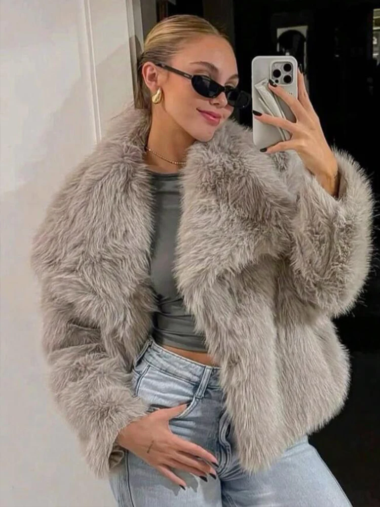 

Chic Casual Thick Fur Jackets for Women Long Sleeve Lapel Autumn Winter Faux Fur Coats Fashion 2025 Streetwear New in Outwears