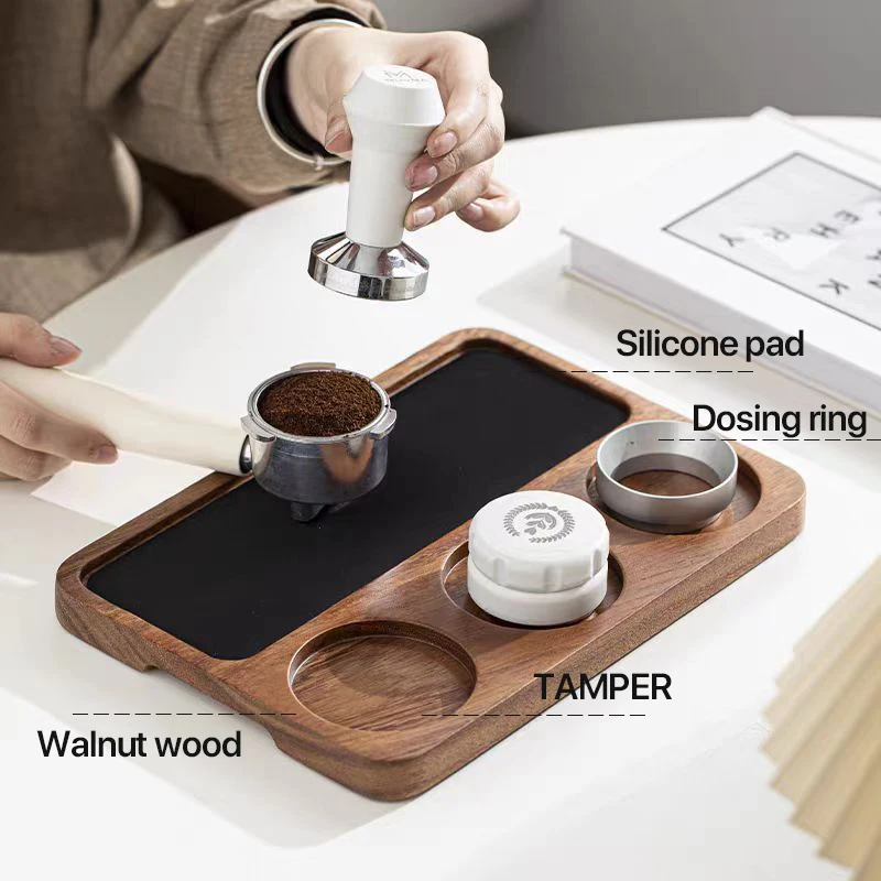 Coffee Portafilter Holder Espresso Tamper Mat Stand Walnut Wood Support Base For 51MM 54MM 58MM Espresso Accessories for Barista