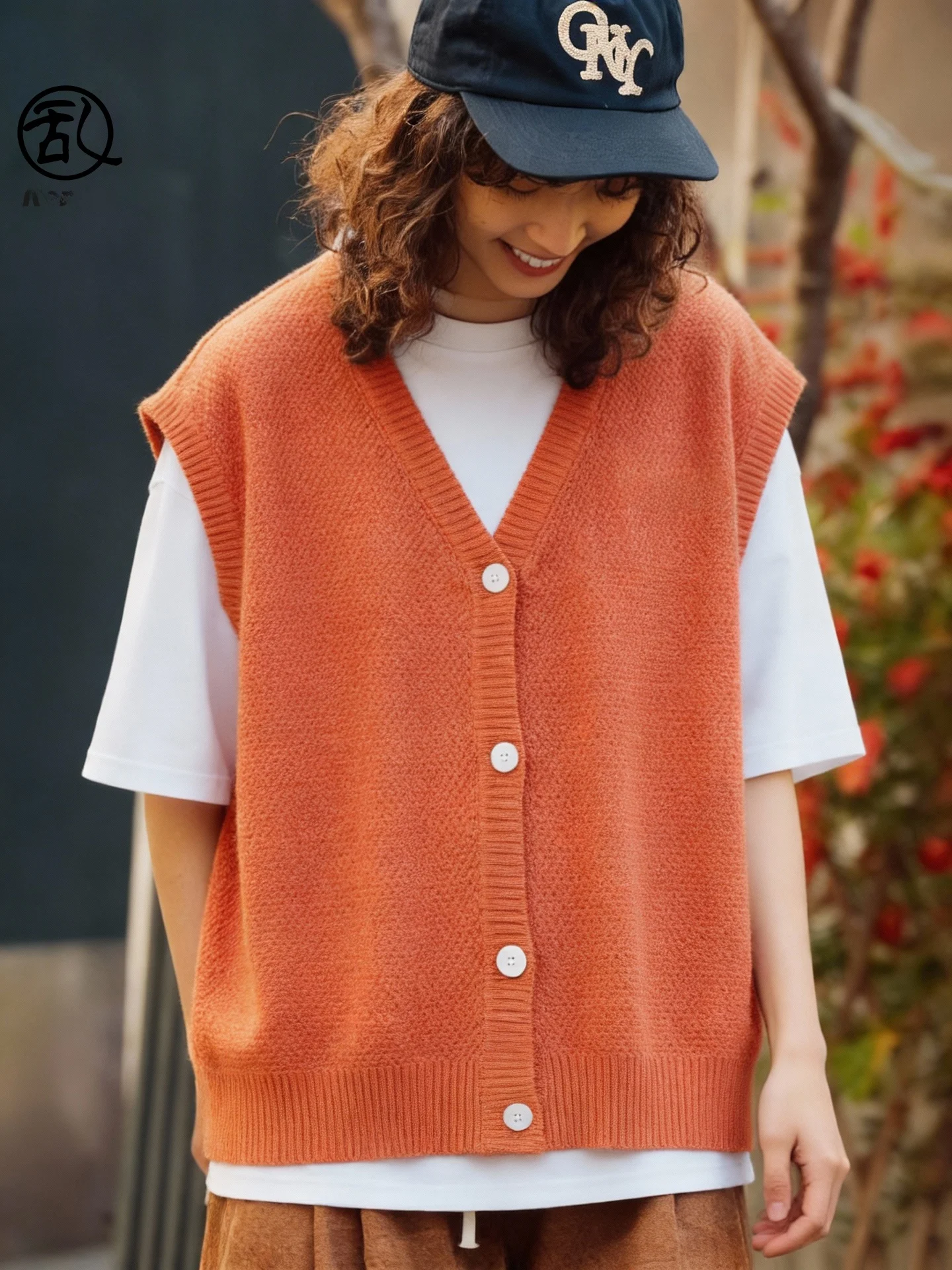 

Orange V-Ne Knitted Open Cardigan Tank Top Women's Svel Layering Vest Loose Outerwear Sweater oulder Pad Casual Sle