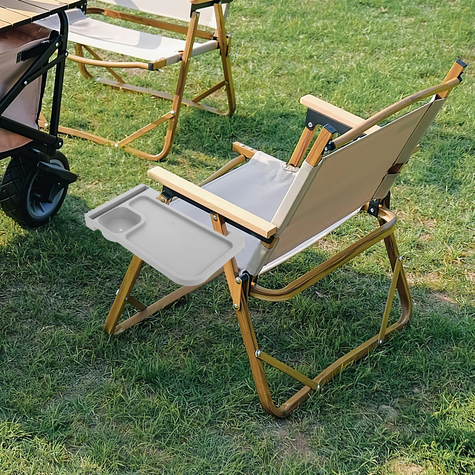 

Outdoor Chair Storage Tray Folding Beach Accessories Light Grey Pp Drink Holder
