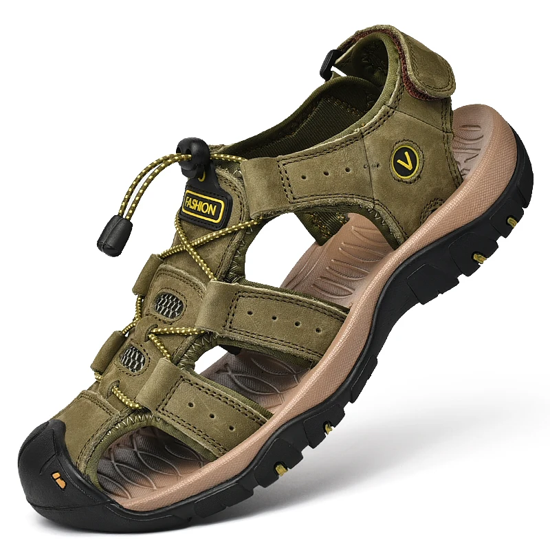 Mens Casual Shoes Outdoor Leather Sandals for Men Beach Shoes Roman Summer Men's Genuine Leather