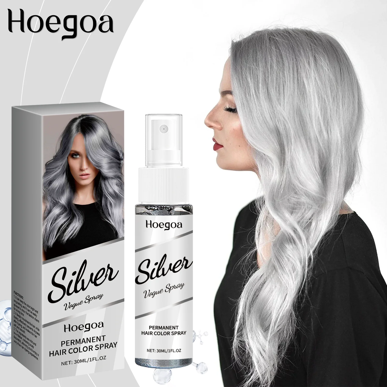 Silver Gray Hair Color Spray Long Lasting Color Gentle Formula Easy Application For Quick Styling Fashion Hair Dye Mist