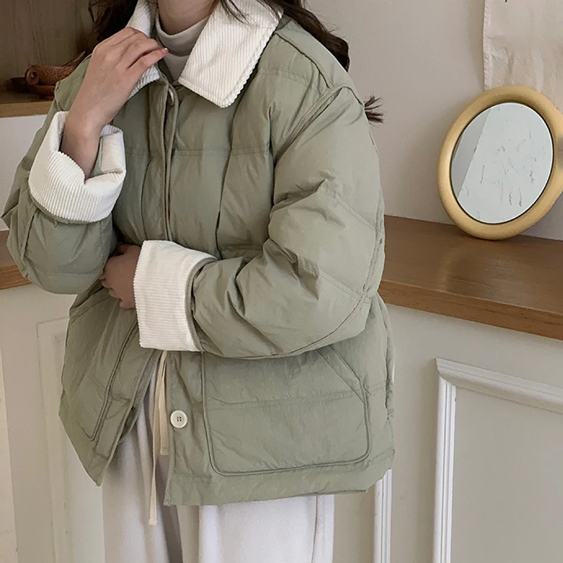 Giacca invernale leggera di colore a contrasto di tendenza Donna Y2K Patchwork retrò monopetto Parka corto Cappotti coreani in cotone da strada