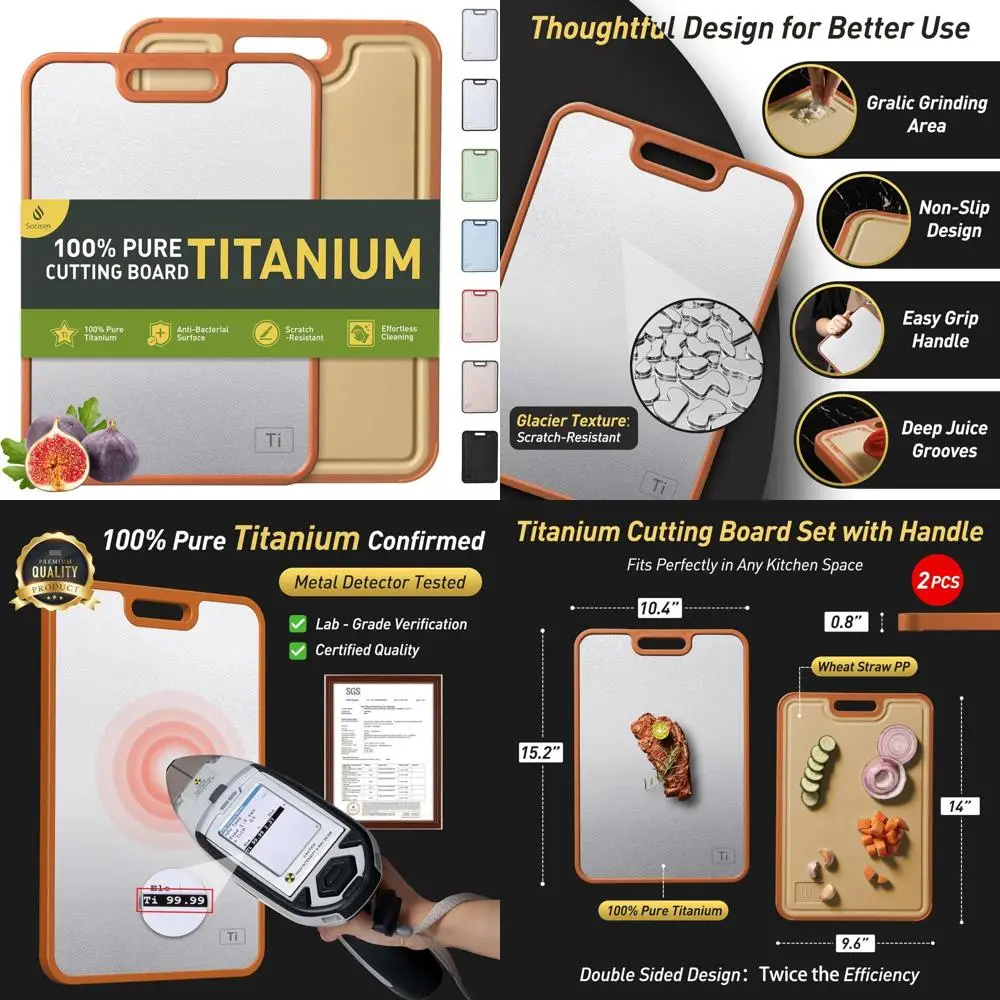 

2 Packs Titanium Cutting Boards for Kitchen Chopping Board Butcher Block 2 in 1 Pure Titanium and Wheat Straw PP Father Day Dad