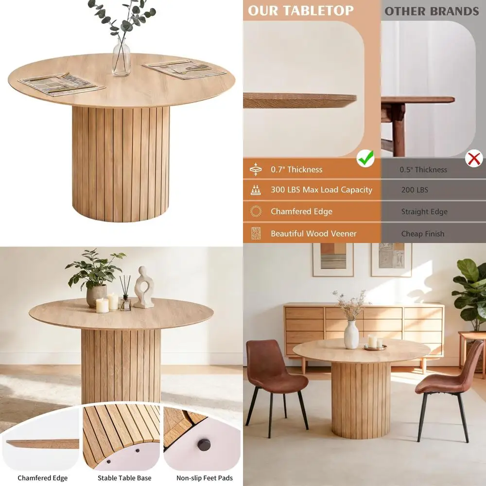 

Круглый обеденный стол на ножках в стиле фермерского дома, диаметр 47 дюймов, со скошенными краями, натуральная отделка